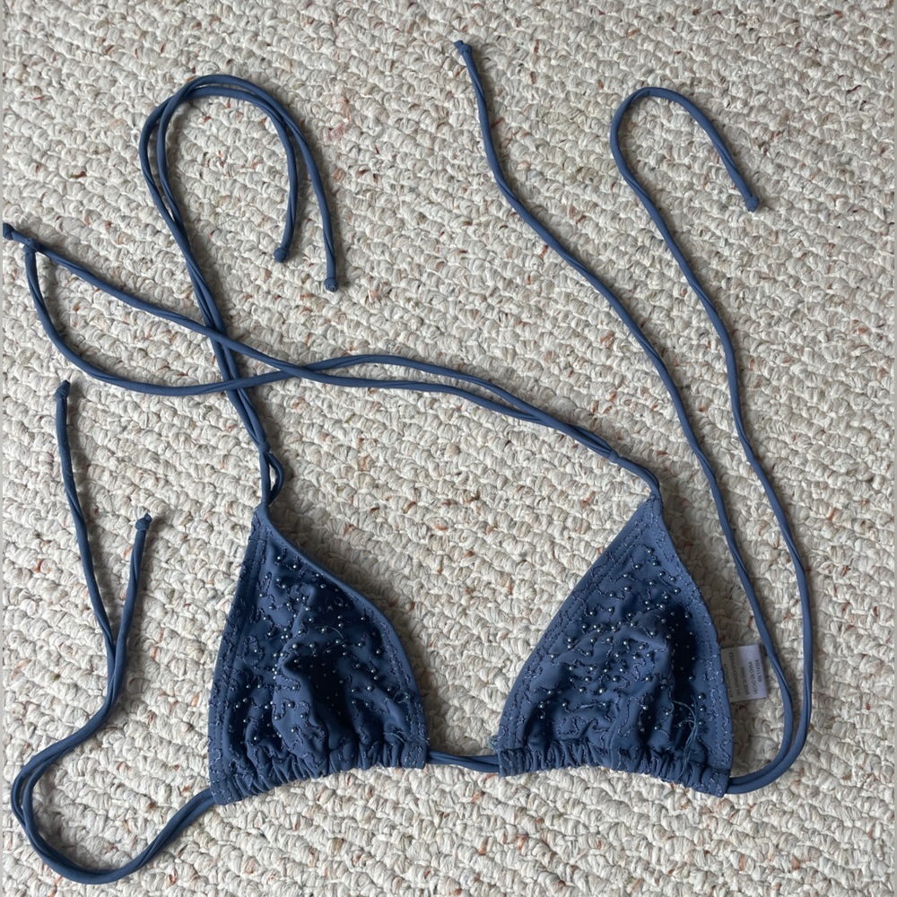 Blue strap oh bikini top with beads